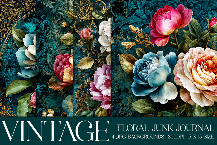 Vintage Floral Background, Junk Journal Style Papers, s9
