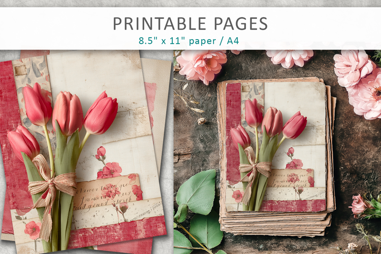 vintage tulips junk journal pages