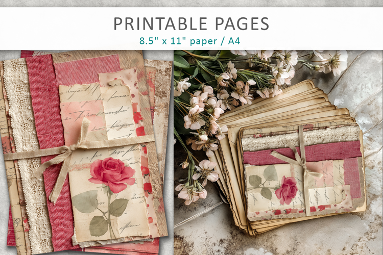 feminine floral paper, junk journal pages