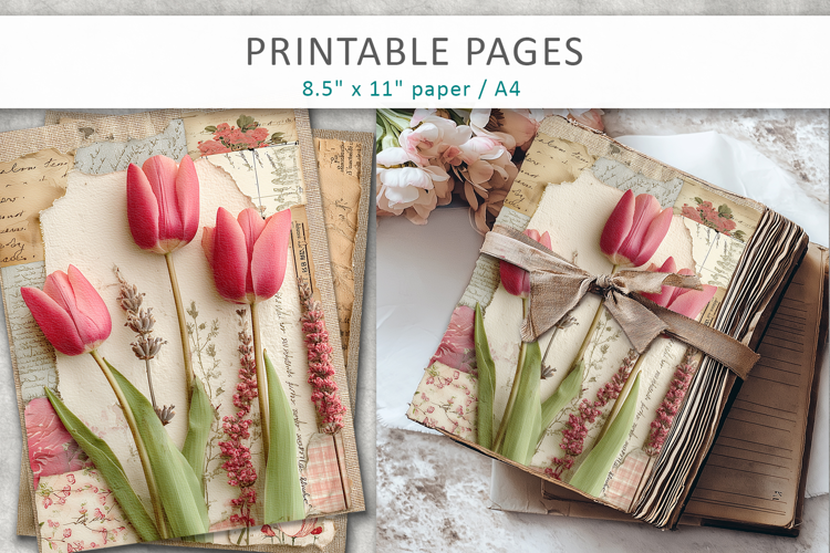 tulips junk journal pages, vintage ephemera