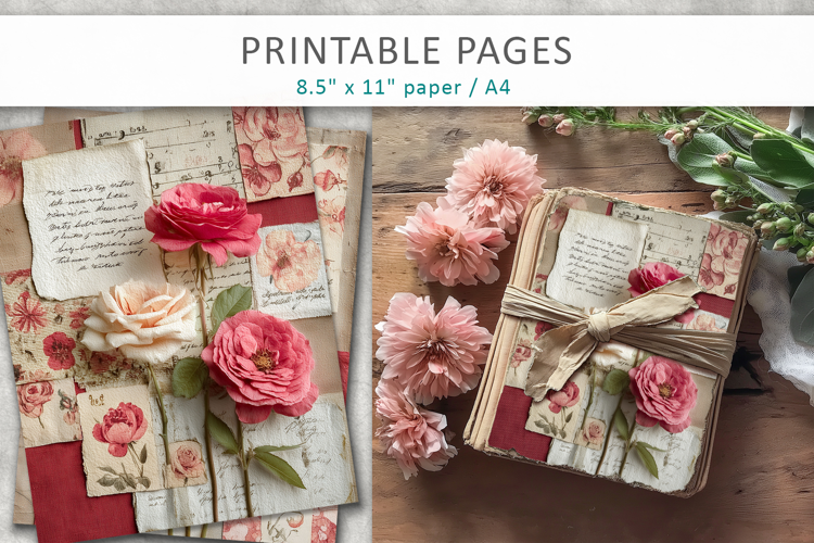 floral junk journal pages, vintage ephemera
