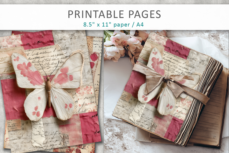 butterfly junk journal pages, vintage ephemera