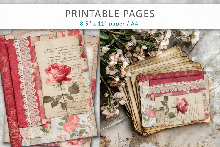 elegant vintage flower, junk journal pages