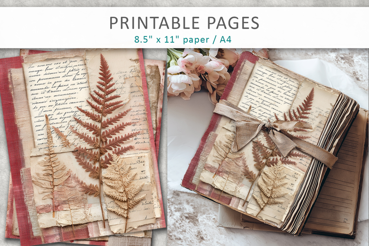 botanical background, junk journal pages