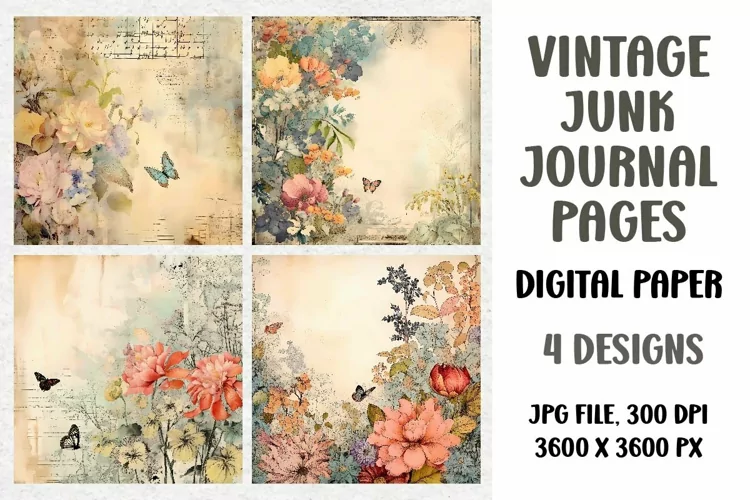 Vintage Junk Journal Pages, Digital Paper