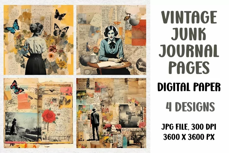 Vintage Junk Journal Pages, Digital Paper