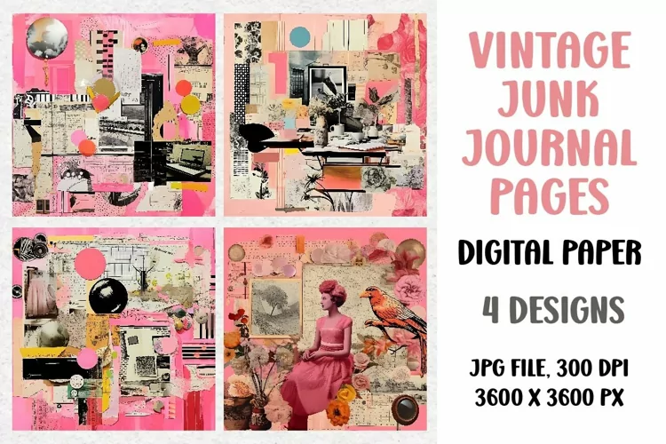 Vintage Junk Journal Pages, Digital Paper