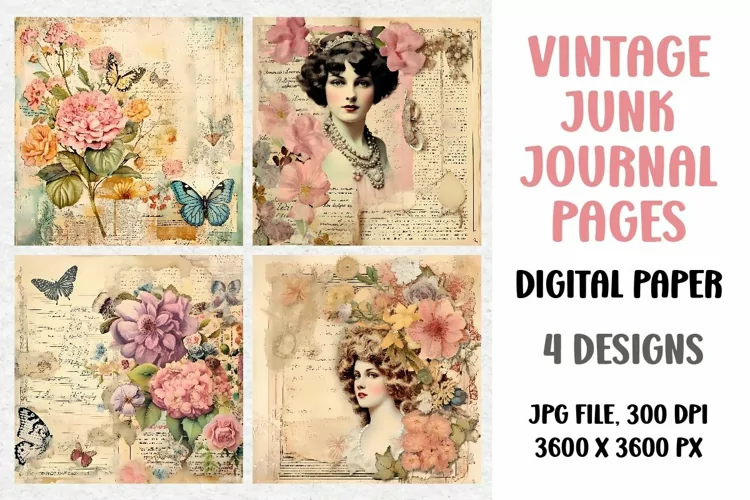 Vintage Junk Journal Pages, Digital Paper