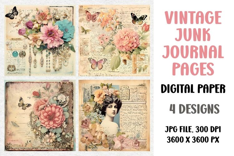 Vintage Junk Journal Pages, Digital Paper