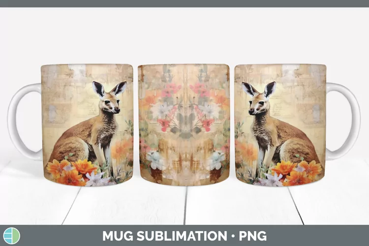 Vintage Kangaroo Mug Wrap | Sublimation Coffee Cup Designs