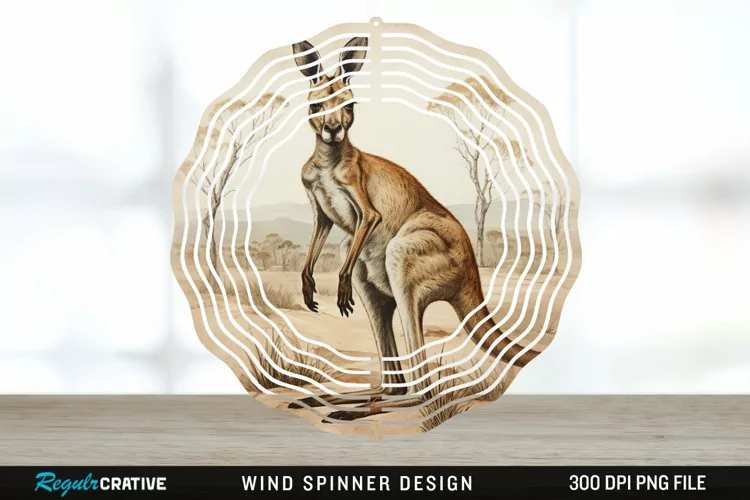 Vintage Kangaroo Wind Spinner Sublimation Design PNG