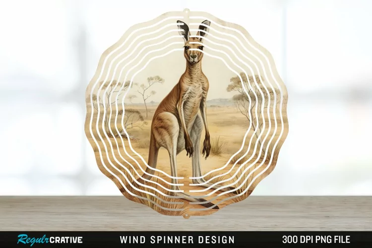 Vintage Kangaroo Wind Spinner Sublimation Design PNG