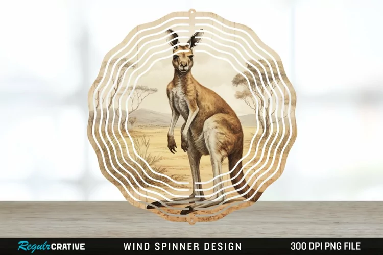 Vintage Kangaroo Wind Spinner Sublimation Design PNG