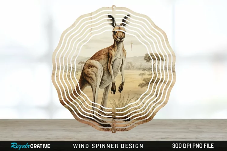 Vintage Kangaroo Wind Spinner Sublimation Design PNG