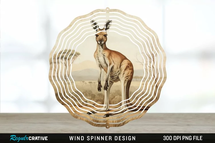 Vintage Kangaroo Wind Spinner Sublimation Design PNG