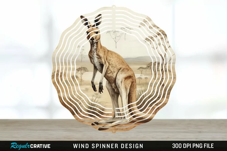 Vintage Kangaroo Wind Spinner Sublimation Design PNG