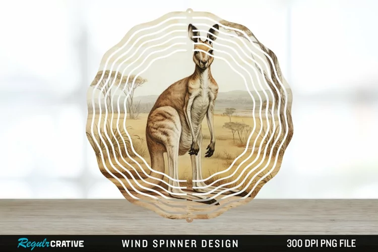 Vintage Kangaroo Wind Spinner Sublimation Design PNG