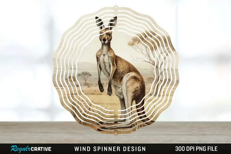 Vintage Kangaroo Wind Spinner Sublimation Design PNG