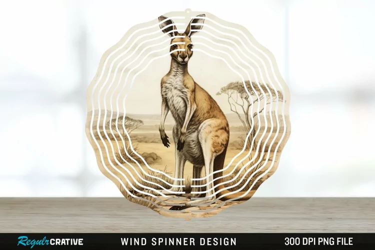 Vintage Kangaroo Wind Spinner Sublimation Design PNG