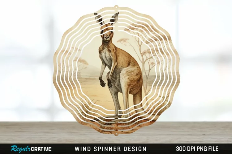 Vintage Kangaroo Wind Spinner Sublimation Design PNG