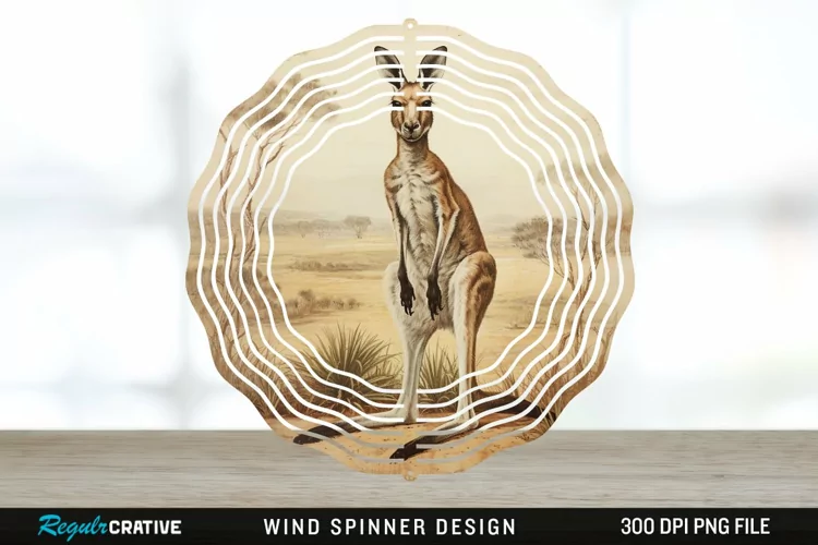 Vintage Kangaroo Wind Spinner Sublimation Design PNG