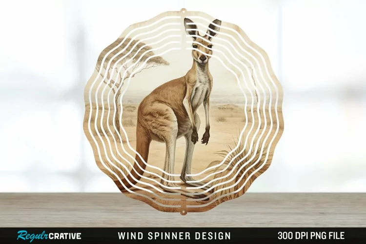 Vintage Kangaroo Wind Spinner Sublimation Design PNG