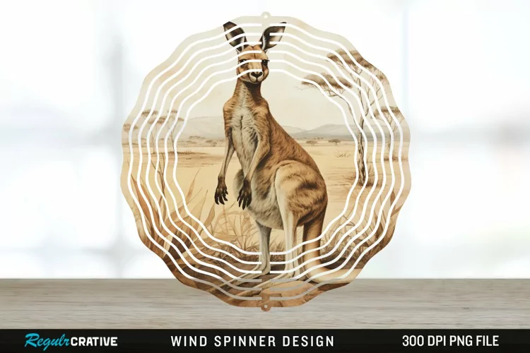 Vintage Kangaroo Wind Spinner Sublimation Design PNG