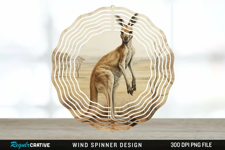 Vintage Kangaroo Wind Spinner Sublimation Design PNG