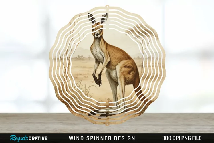 Vintage Kangaroo Wind Spinner Sublimation Design PNG