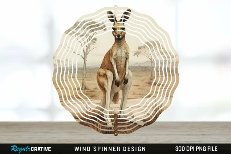 Vintage Kangaroo Wind Spinner Sublimation Design PNG
