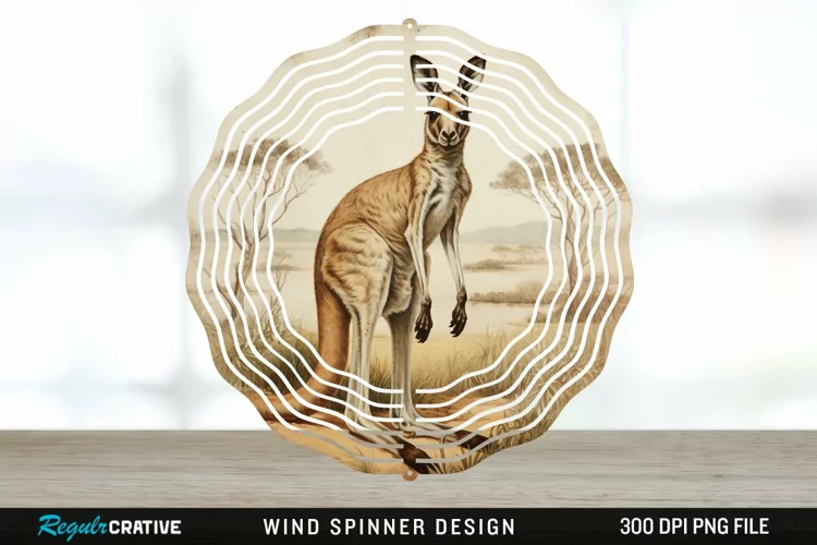 Vintage Kangaroo Wind Spinner Sublimation Design PNG