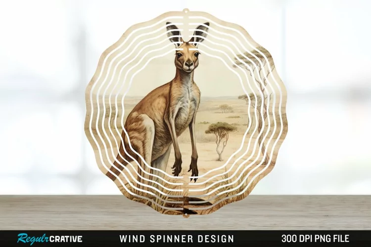 Vintage Kangaroo Wind Spinner Sublimation Design PNG