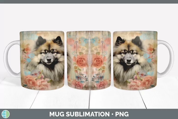 Vintage Keeshond Dog Mug Wrap | Sublimation Coffee Cup Desig