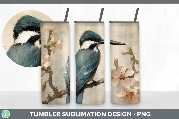 Vintage Kingfisher Bird Tumbler | Sublimation 20 oz Skinny T