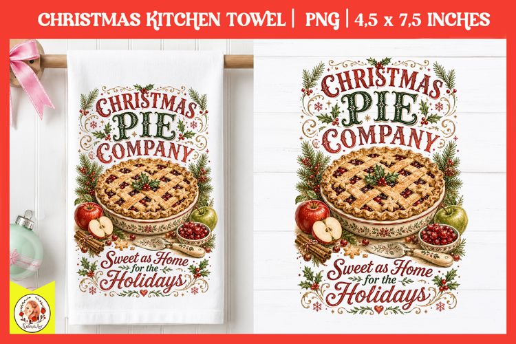 Vintage Christmas Kitchen Towel PNG |Retro farm sublimation