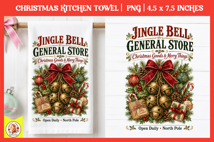 Vintage Christmas Kitchen Towel PNG |Retro farm sublimation
