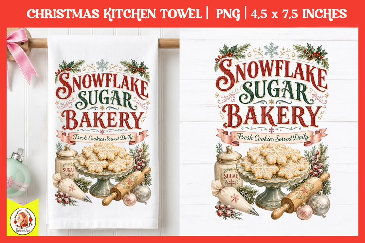 Vintage Christmas Kitchen Towel PNG |Retro farm sublimation