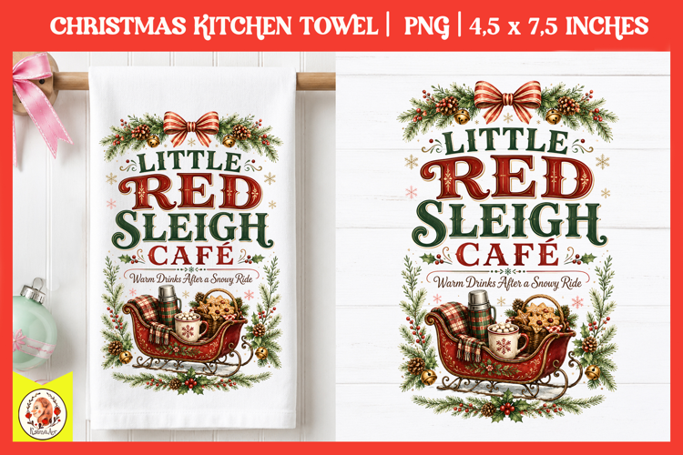 Vintage Christmas Kitchen Towel PNG |Retro farm sublimation