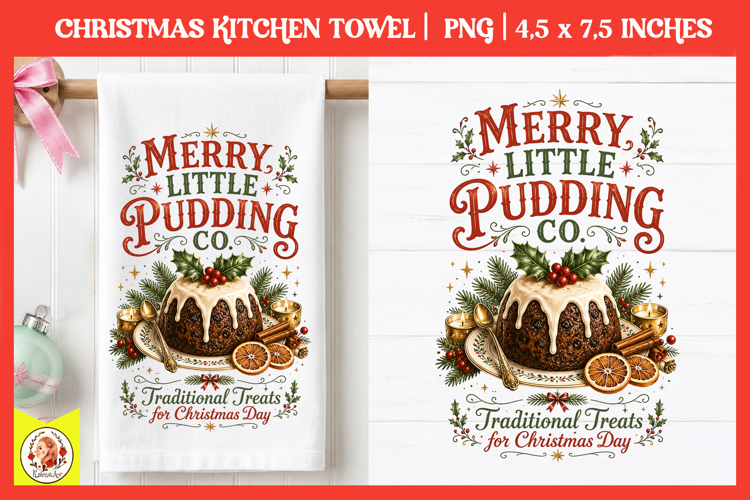 Vintage Christmas Kitchen Towel PNG |Retro farm sublimation