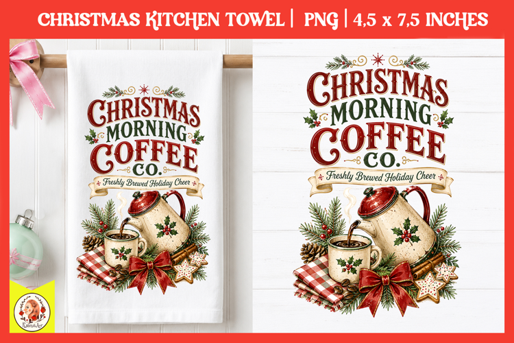 Vintage Christmas Kitchen Towel PNG |Retro farm sublimation