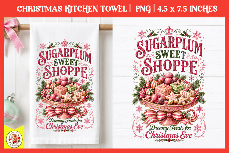 Vintage Christmas Kitchen Towel PNG |Retro farm sublimation example image 1