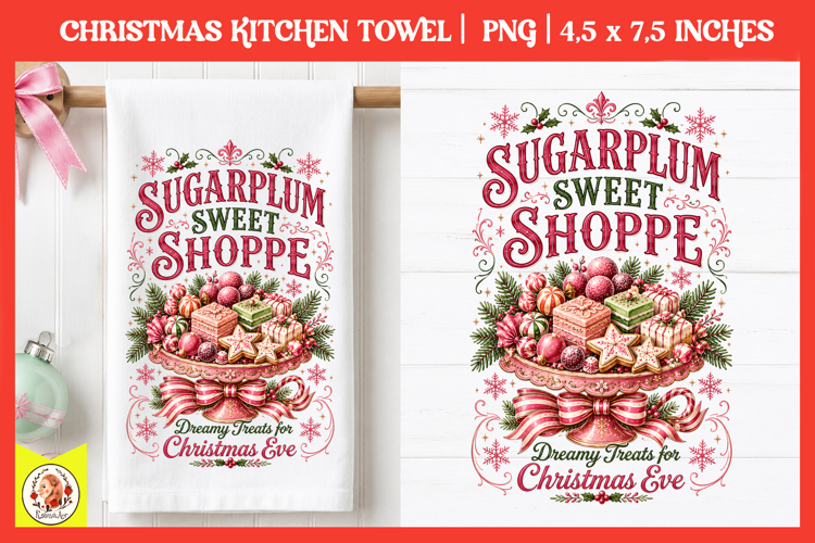 Vintage Christmas Kitchen Towel PNG |Retro farm sublimation