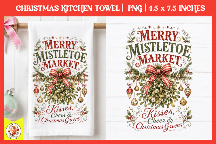 Vintage Christmas Kitchen Towel PNG |Retro farm sublimation
