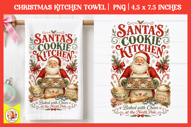 Vintage Christmas Kitchen Towel PNG |Retro farm sublimation