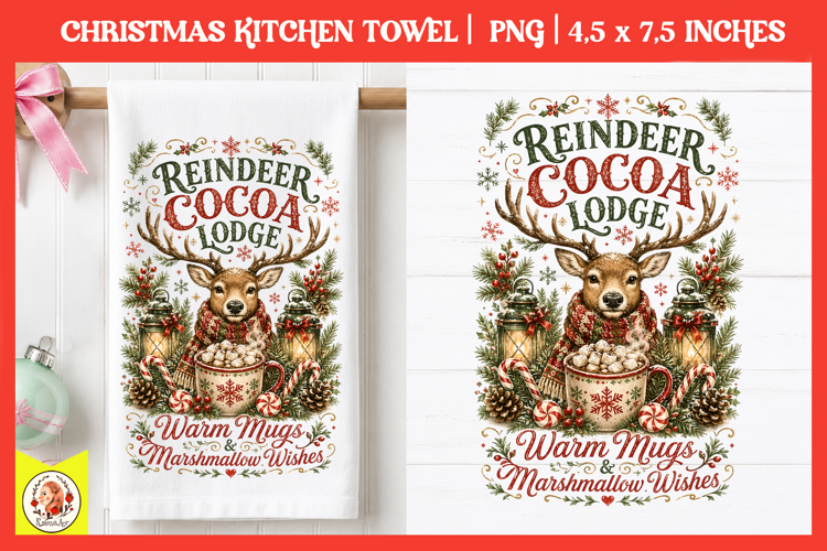 Vintage Christmas Kitchen Towel PNG |Retro farm sublimation