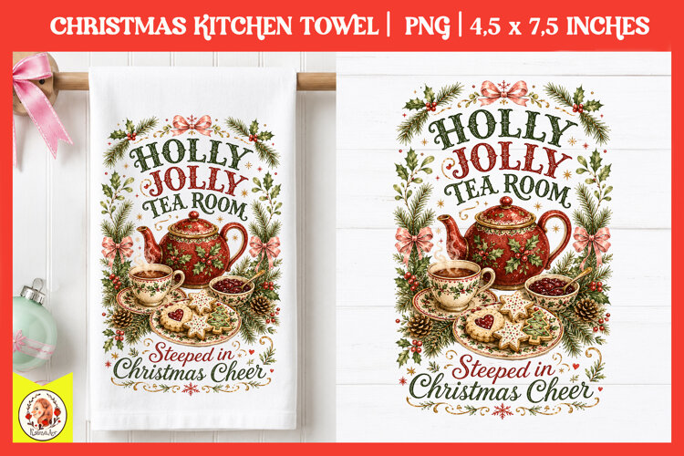 Vintage Christmas Kitchen Towel PNG |Retro farm sublimation example image 1