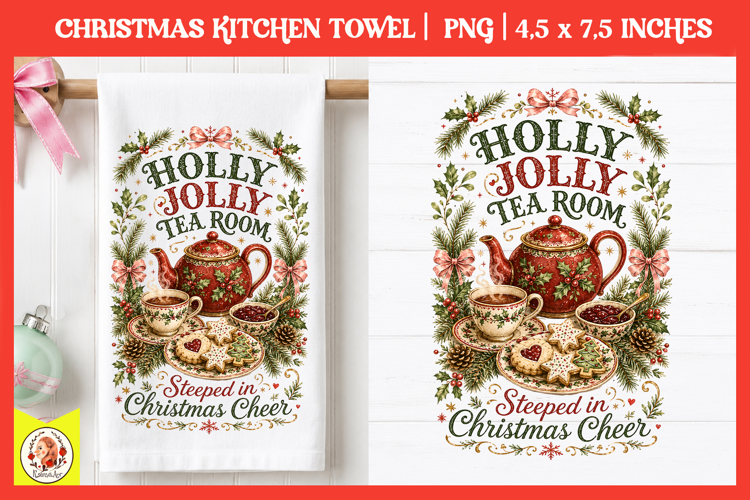 Vintage Christmas Kitchen Towel PNG |Retro farm sublimation