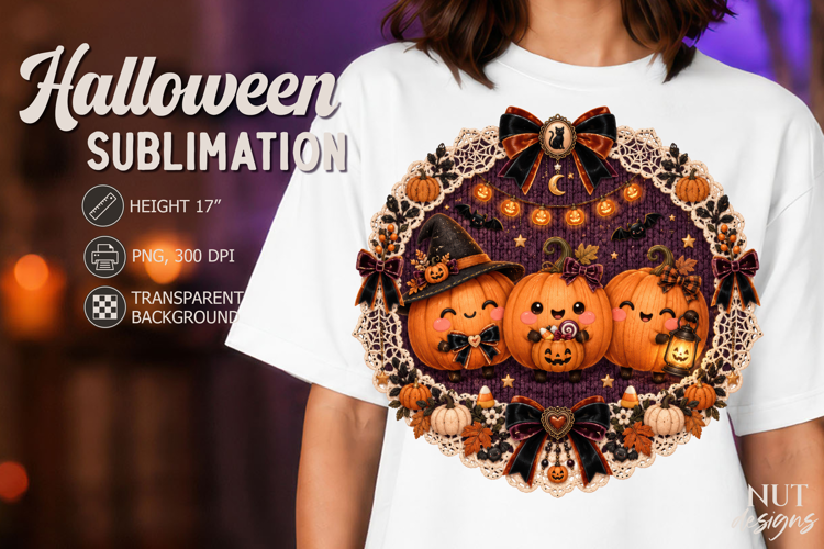 Cute Knitted Halloween Pumpkins Lace Halloween sublimation