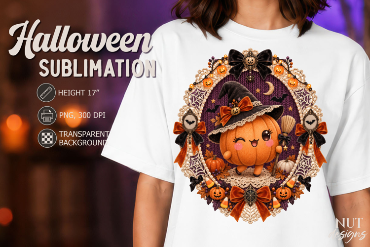 Knitted Witch Pumpkin Lace Halloween sublimation