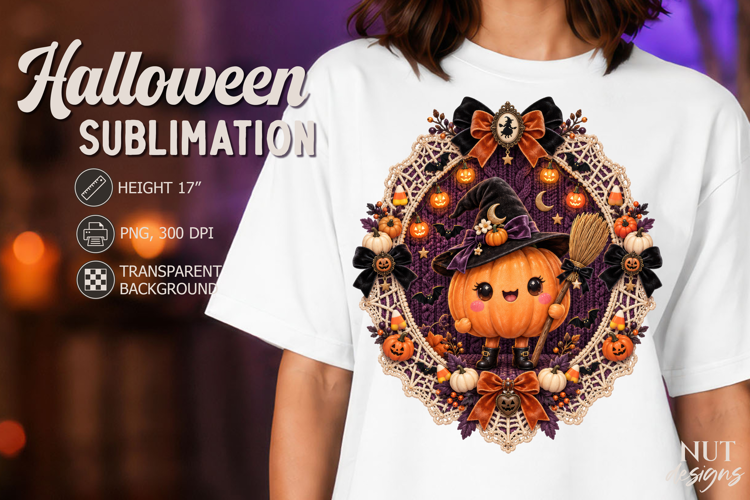 Knitted Halloween Witch Pumpkin Lace Halloween sublimation